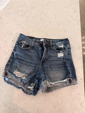 Zenana Outfitters Distressed Denim Jean Shorts - Blue